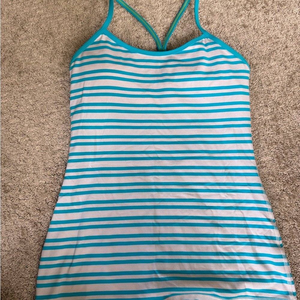 lululemon athletica Blue and White Striped Tank Top